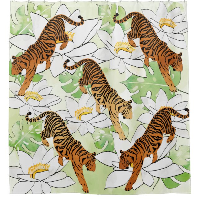 Tiger Blume Wasserfarbmuster Duschvorhang (Vorderseite)
