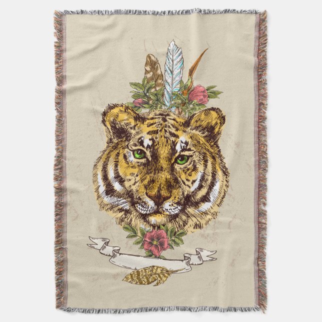 Tiger Boho Art-Porträt Decke (Vorderseite Vertikal)