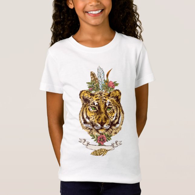 Tiger Boho Art-Porträt T-Shirt (Vorderseite)