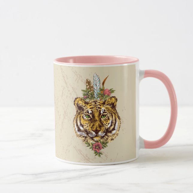 Tiger Boho Art-Porträt Tasse (Rechts)