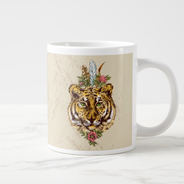 Tiger Boho Style Portrait Jumbo-Tasse (Rechts)