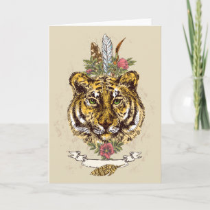 Tiger Boho Style Portrait Karte