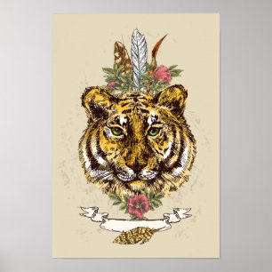 Tiger Boho Style Portrait Poster