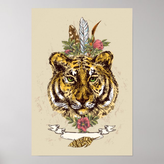 Tiger Boho Style Portrait Poster (Vorne)