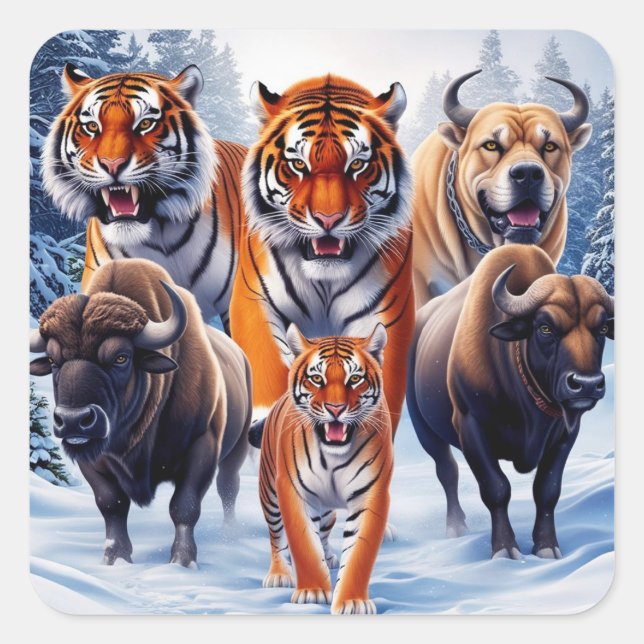 Tiger Buffalo Hund im Freien Quadratischer Aufkleber (Vorderseite)