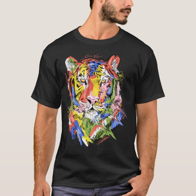 Tiger bunt tierische Kunsttierliebhaber tiger Tige T-Shirt (Vorderseite)