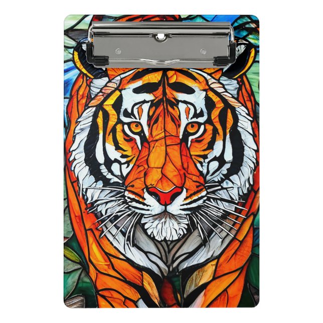 Tiger Buntglas-Geschenk für Tierliebhaber Mini Klemmbrett (Vorderseite)