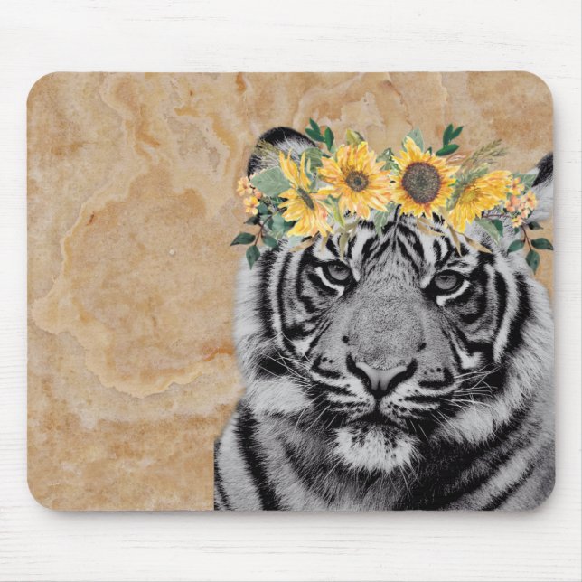 Tiger Cat Animal Sunfloves Boho Art Colorful Mousepad (Vorne)