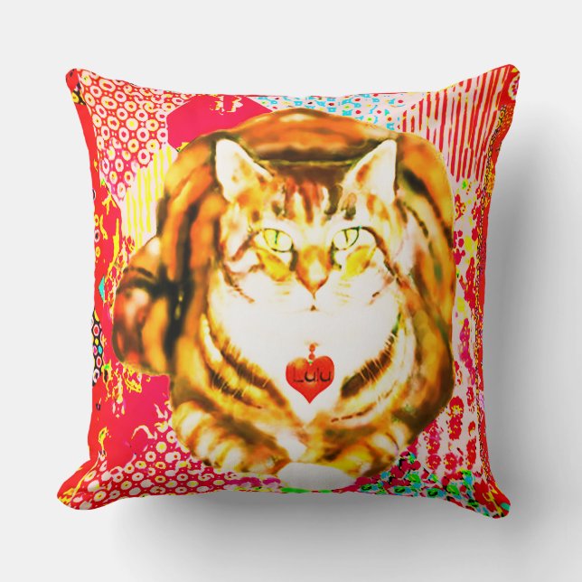 Tiger Cat Decoratie Red Fabrics DesignThrow Kissen (Vorderseite)