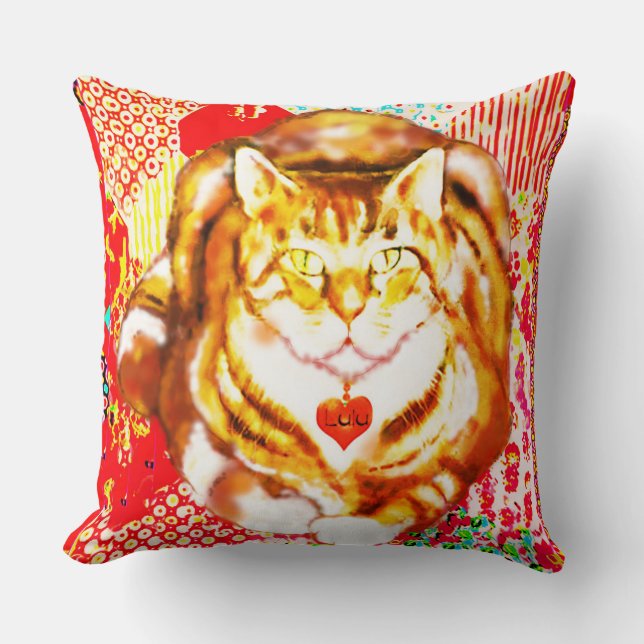 Tiger Cat Red Decorative Design Background Kissen (Vorderseite)