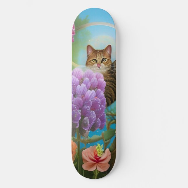 Tiger Cat und Lilac Bouquet Skateboard (Vorderseite)