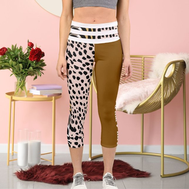 Tiger Cheetah Muster Druckpunkte schwarz braun Capri Leggings (Von Creator hochgeladen)