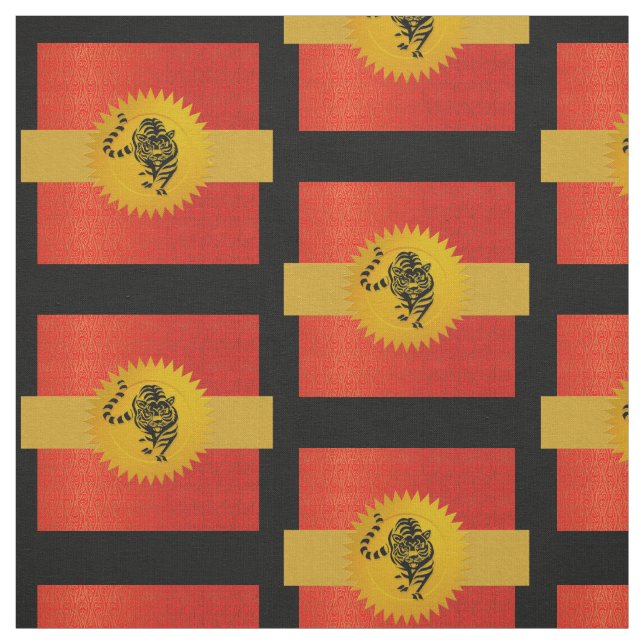 Tiger Chinese Zodiac | Rot, Gold und Schwarz Stoff (Muster)