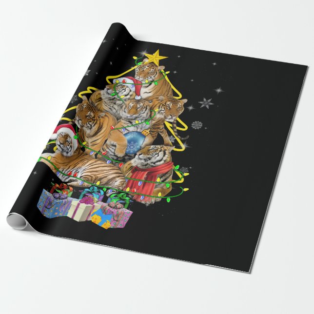 Tiger Christmas Tree Snow Funny Tiger Xmas Gift Geschenkpapier (Ungerollt)