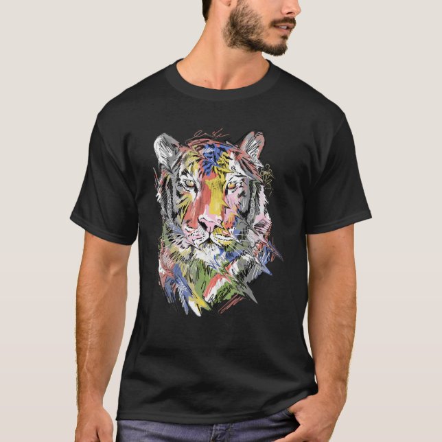 Tiger Colourful Art Animal Lovers T-Shirt (Vorderseite)