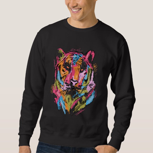 Tiger Colourful Art Animal Lovers Tiger Motif Sweatshirt (Vorderseite)