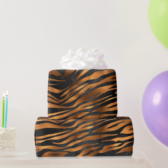 Tiger Copper Black Animal Print Geschenkpapier (Partygeschenke)