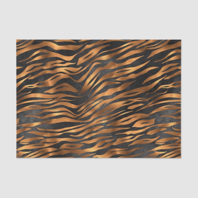 Tiger Copper Black Animal Print Seidenpapier (Vorderseite)