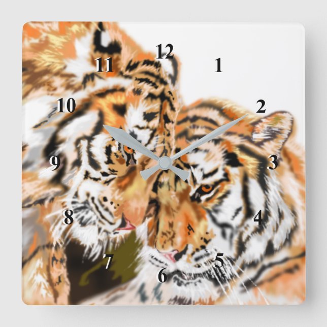 Tiger Couple Hug Clock - Familie Quadratische Wanduhr (Vorderseite)