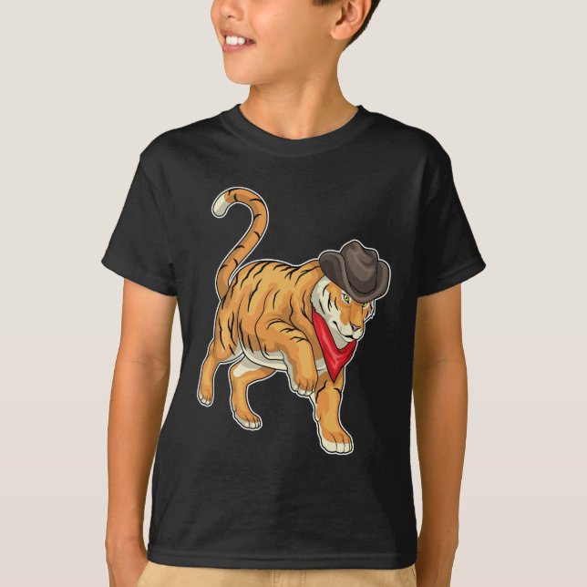 Tiger Cowboy Cowboy-Hut T-Shirt (Vorderseite)