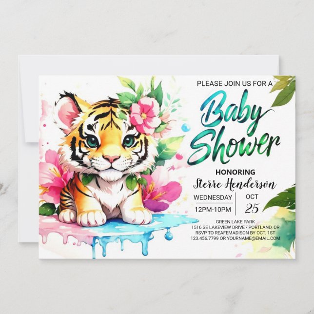 Tiger Cub Baby Girl Dusche Einladung (Vorderseite)