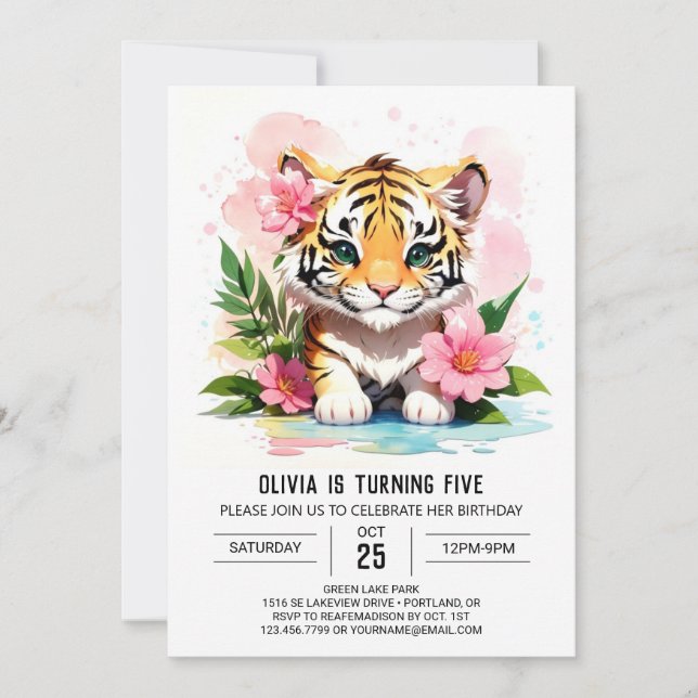 Tiger Cub Custom zum Geburtstag Einladung (Vorderseite)