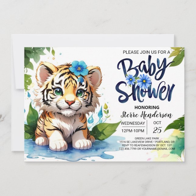 Tiger Cub Jungle Boy Baby Dusche Einladung (Vorderseite)