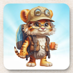 Tiger Cub mit Rucksack und Kaffee Getränkeuntersetzer