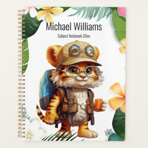 Tiger Cub mit Rucksack und Kaffee Planer