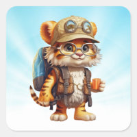 Tiger Cub mit Rucksack und Kaffee