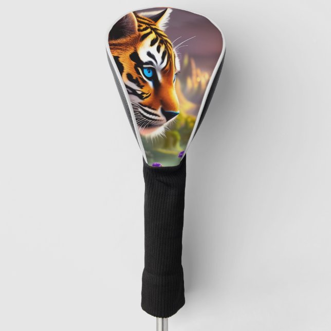 Tiger Cub, violette Blumen Golf Headcover (Vorderseite)