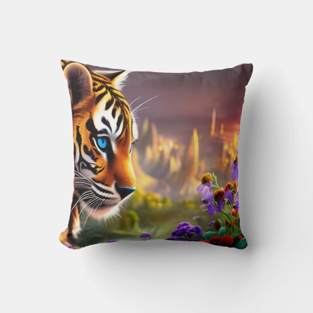 Tiger Cub, violette Blumen Kissen (Vorderseite)