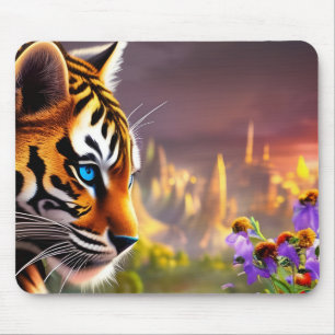 Tiger Cub, violette Blumen Mousepad