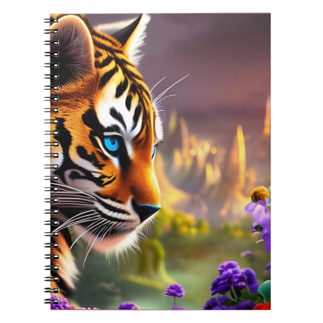 Tiger Cub, violette Blumen Notizblock (Vorderseite)