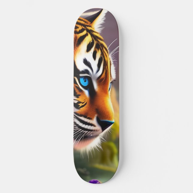 Tiger Cub, violette Blumen Skateboard (Vorderseite)