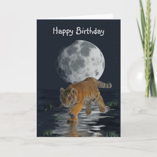 Tiger Cub Wild Cat Full Moon Fantasy Geburtstagska Karte