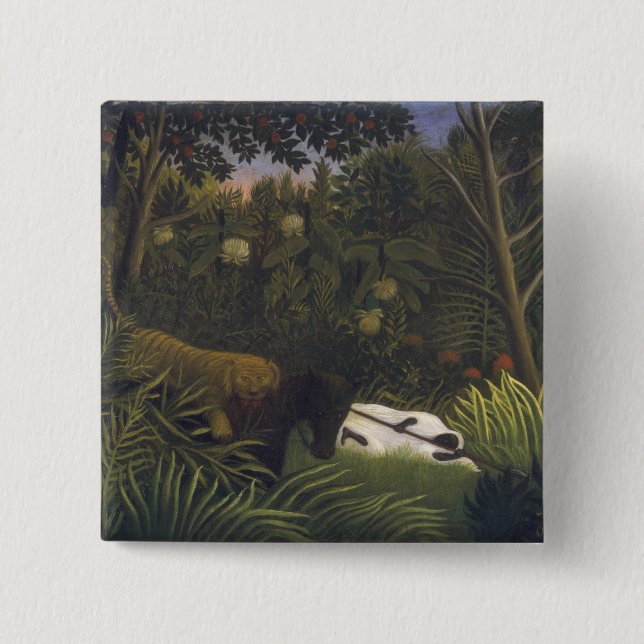 Tiger, der ein Pferd und einen schlafenden Button (Vorderseite)