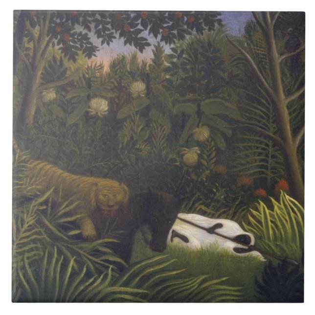 Tiger, der ein Pferd und einen schlafenden Fliese (Vorderseite)