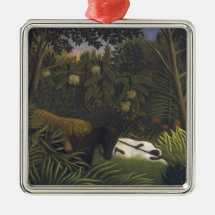 Tiger, der ein Pferd und einen schlafenden Ornament Aus Metall