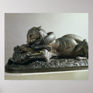 Tiger, der einen Alligator liebt, 1832 (Bronze) Poster