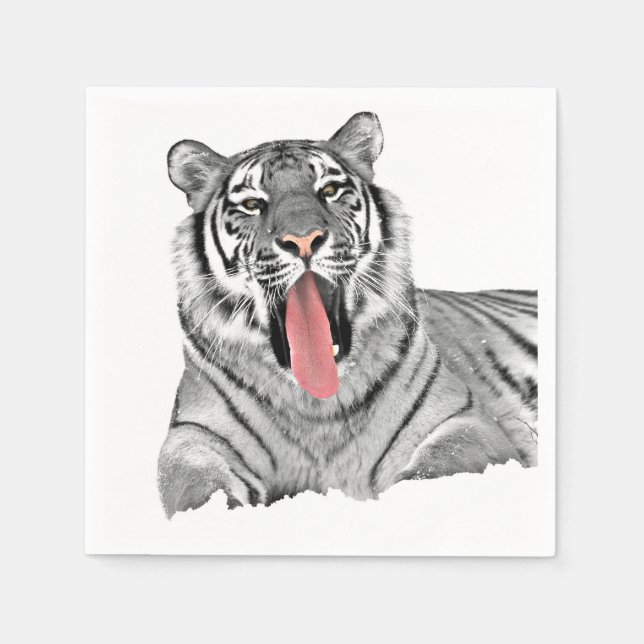Tiger, der im Schnee liegt und Zunge zeigt Serviette (Vorderseite)