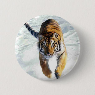 Tiger, der in Schnee läuft Button