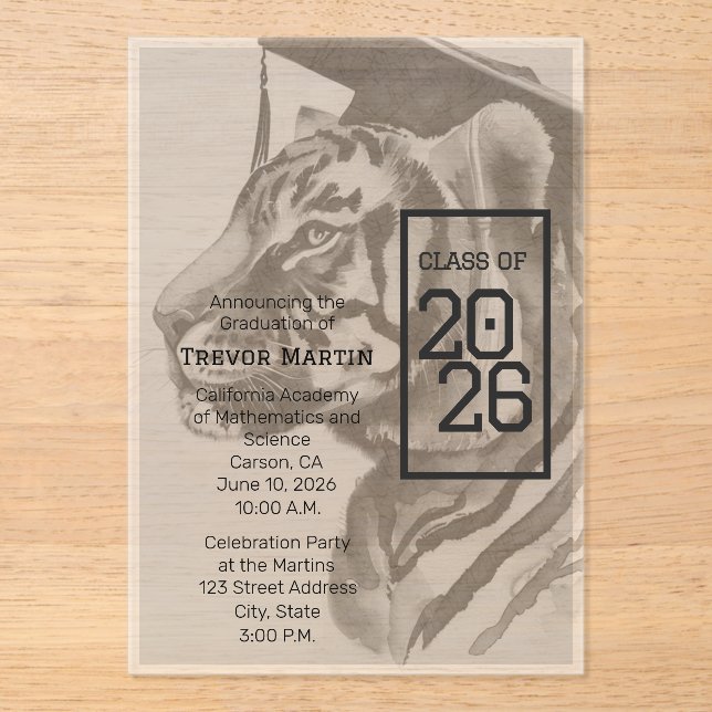 Tiger Design | Custom Graduation Invitation Cards Acryleinladungen (Vorderseite)