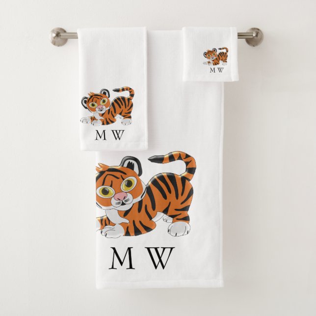 Tiger Design Monogrammiert Badhandtuch Set (Insitu)