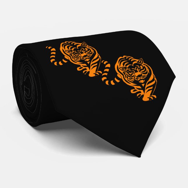 Tiger Design Orange/Black Team Mascot Necktie Krawatte (Gerollt)