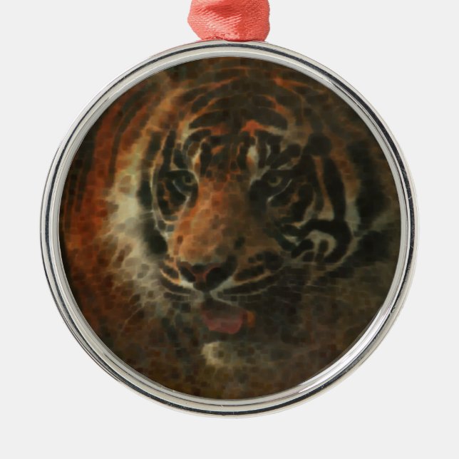 Tiger Digital Art Silbernes Ornament (Vorne)