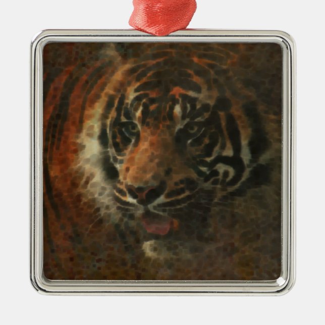 Tiger Digital Art Silbernes Ornament (Vorne)