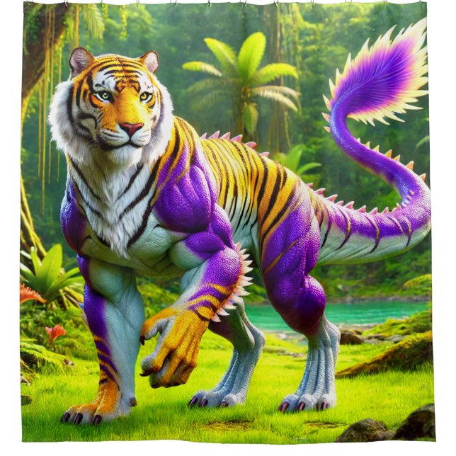 Tiger Dinosaur Duschvorhang (Vorderseite)