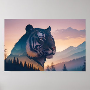 Tiger Doppelexposition Tierart Wildnis Poster