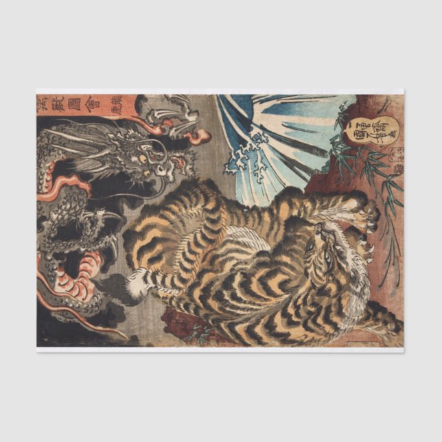 Tiger & Dragon, Kuniyoshi, Ukiyo-e Seidenpapier (Vorderseite)
